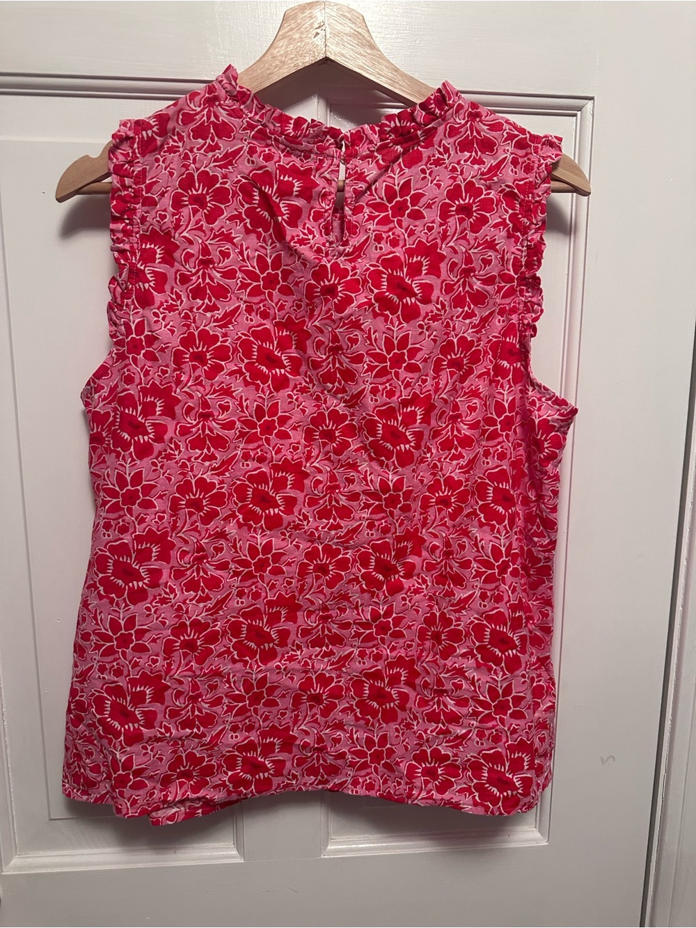 J Crew Factory Sleeveless Pink Floral Ruffle Neck Top